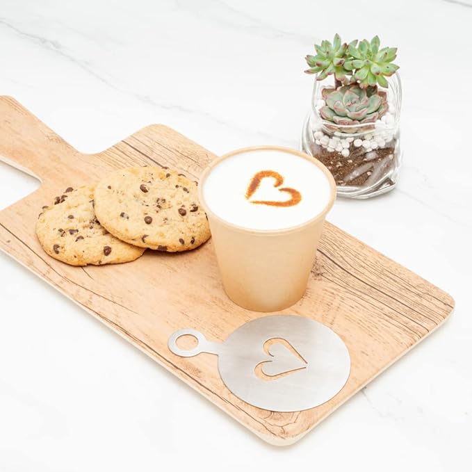 Restaurantware Restpresso 4.75 Inch Latte Stencil Set 8 Heat-Resistant Coffee Stencils - Coffee Art Templates Decorate Cupcakes Cakes or Cookies Stainless Steel Cappuccino Stencil Set