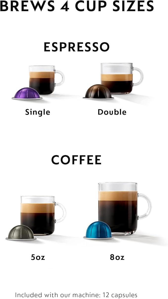 Nespresso Vertuo Coffee and Espresso Machine by De'Longhi with Milk Frother, 236.59 Milliliters, Piano Black