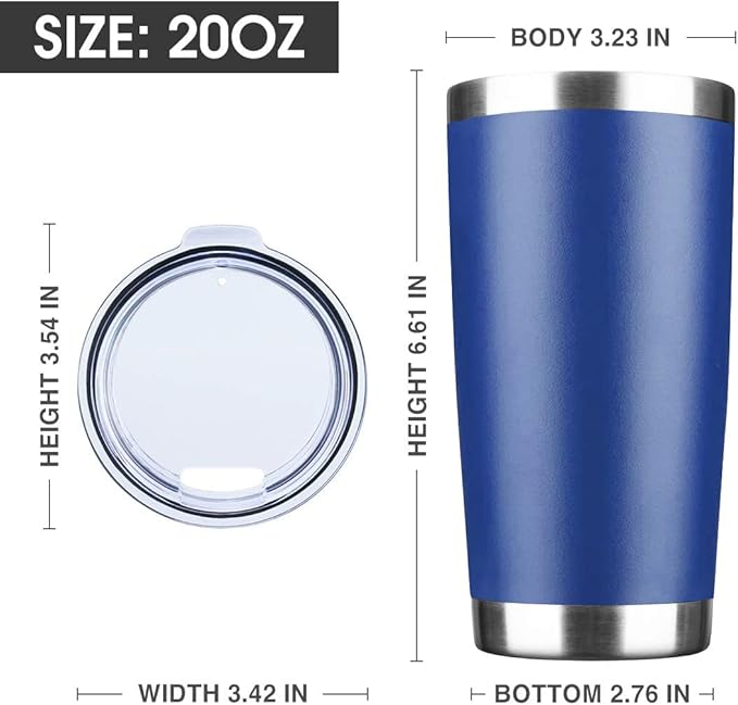 20oz Tumbler Stainless Steel Vacuum Insulated Mug with Lid, Double Wall Travel Mug, Durable Powder Coated Coffee Cup, Suitable for Ice Drinks and Hot Beverage (New Blue 12 pack)