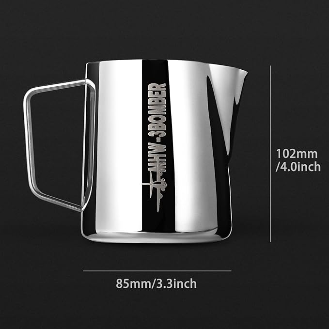 MHW-3BOMBER Espresso Steaming Pitcher Milk Frothing Pitcher Stainless Steel Milk Coffee Cappuccino Latte Art Barista Cup 16.9oz/500ml (Glossy) P5002S