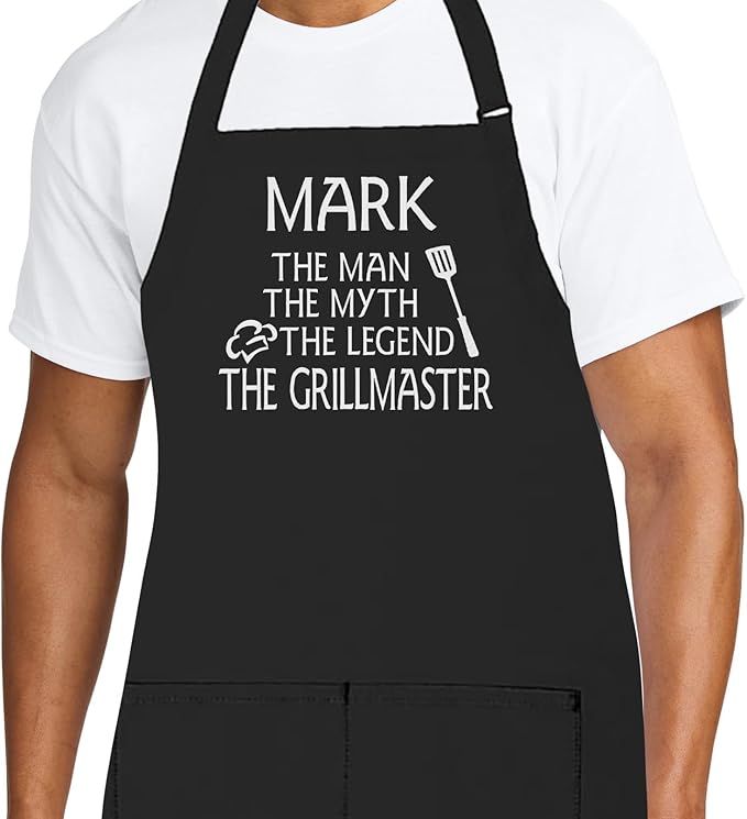 Personalized Chef Apron for Men, Custom Embroidered Design, Professional Kitchen Cooking BBQ Grilling for Dad, Decorated in USA