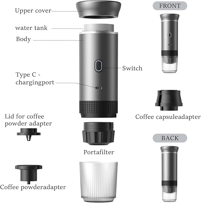 Zcyge Portable Coffee Maker Espresso Machine, Travel Camping Coffee Makers, Mini Battery Portable Espresso Self-Heating Car Coffee Maker With Ground Coffee & NS Capsule