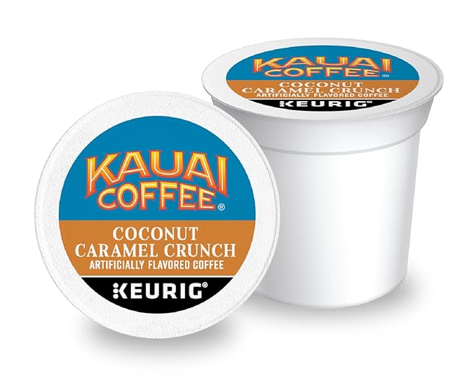 Kauai Coffee K-Cup Pods for Keurig Brewers – Arabica Coffee, 10% Hawaiian – Medium Roast, Nutty Caramel with Tropical Coconut – Coconut Caramel Crunch, 1 Pack of 48 Single Serve K-Cups