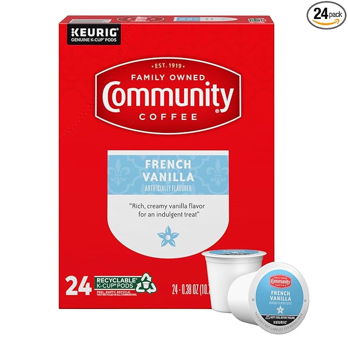 Community Coffee French Vanilla Flavored 24 Count Coffee Pods, Medium Roast, Compatible with Keurig 2.0 K-Cup Brewers, 24 Count (Pack of 1)