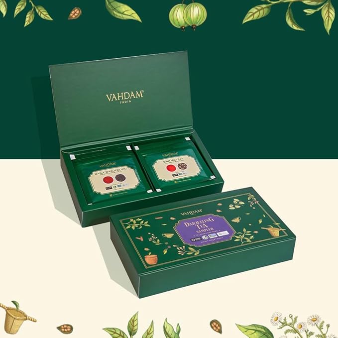VAHDAM, Assorted Darjeeling Tea Sampler (10 Flavors, 50 Servings) Gluten Free, Non GMO - Darjeeling First Flush & Second Flush | Loose Leaf Tea Sample