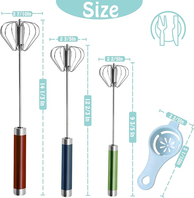 Semi-automatic Whisk, Stainless Steel Egg Beater, Hand Push Rotary Whisks Mixer Stirrer for Making Cream, Whisking, Beating and Stirring (3 Color)