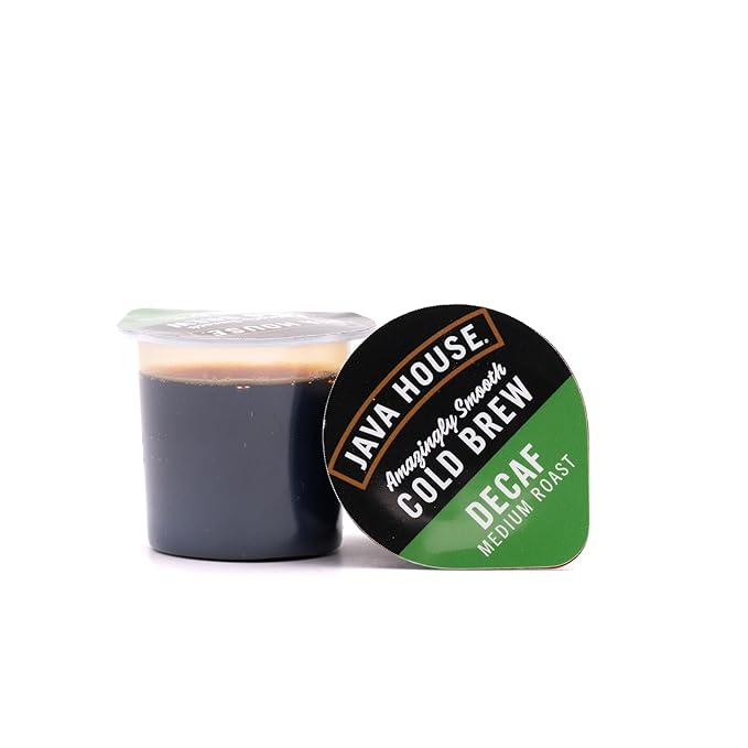 Java House Single-Serve Cold Brew Coffee Pods – Premium 100% Arabica Liquid Concentrate – Smooth & Bold Decaf Roast – 12 Pods – Ready Hot or Iced, Travel-Friendly, TSA Approved