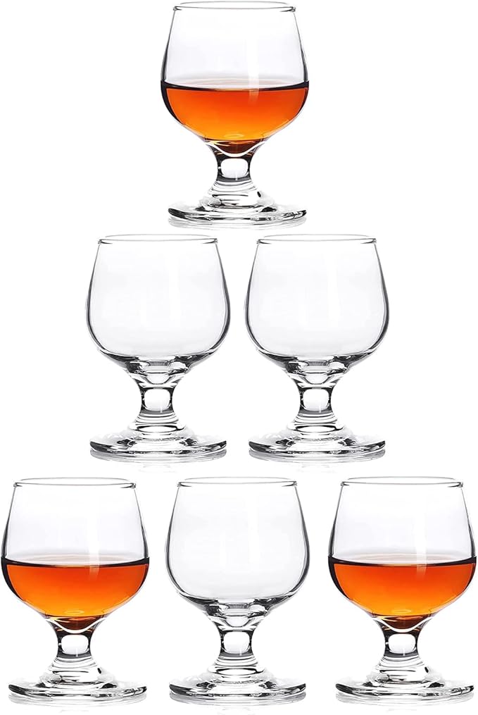 3.5oz Shot Glass Set of 6 - Clear, Cute Glasses Perfect for Tasting Brandy - Glass Snifters