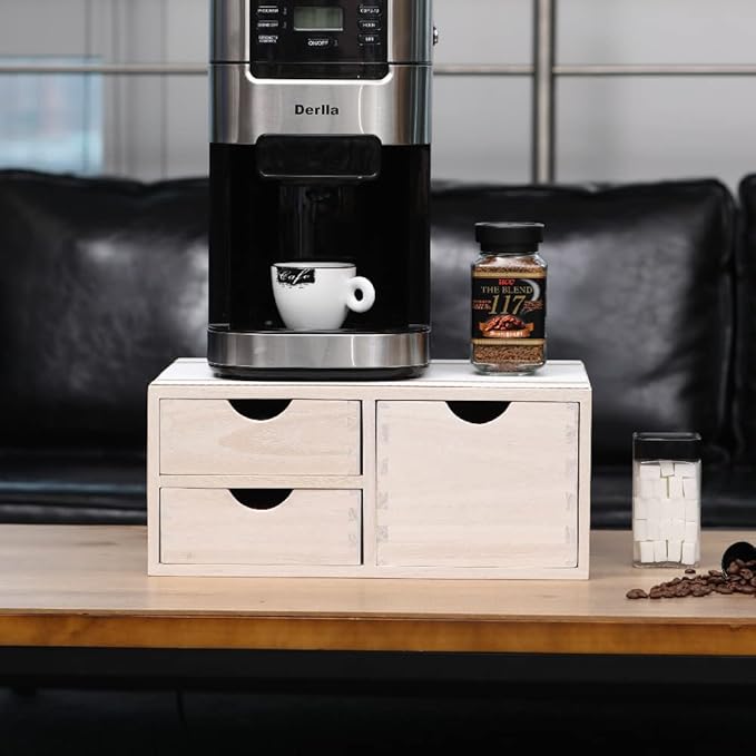 Kitchen Storage Organizer with 3 Drawers for Coffee Brew K Cup/Coffee Pod Holder - Office Organization Drawer for Desk, Multi-Purpose Mini Wood Cabinet Countertop Stand Shelf CF2D3C White