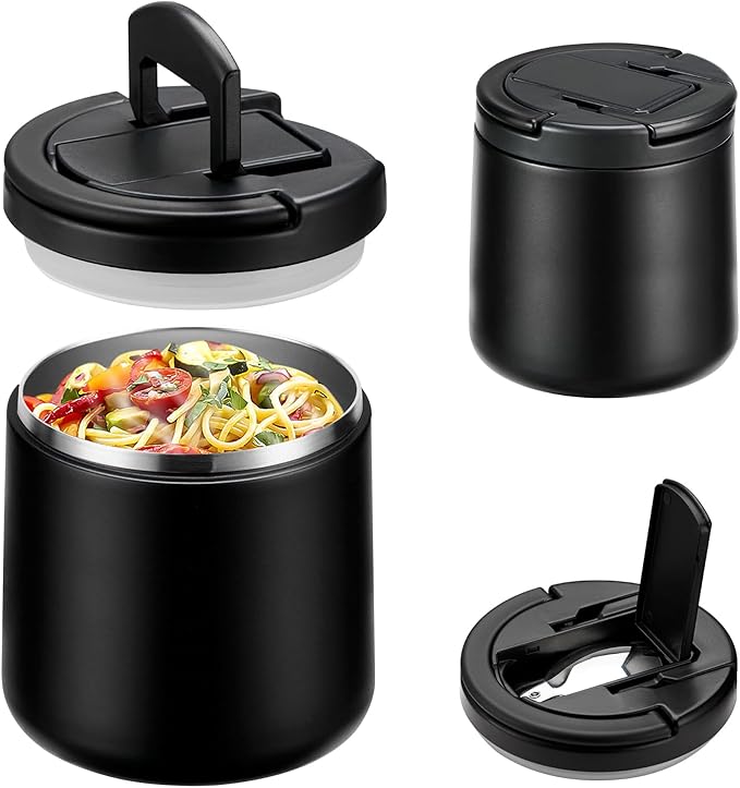 Soup Thermo for Hot Food 20oz Lunch Containers with Buckle Lid Wide Mouth Hot Food Jar Vacuum Insulated Stainless Steel Bento Box Leakproof with Spoon(Black)