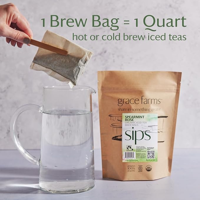 Grace Farms SPEARMINT ROSE ORGANIC ICED TEA (Twelve 1qt. Brew Bags, 3 Gallons) | Refreshing and Spiced, Naturally Sweet Sugar-Free | Easy Cold Brew