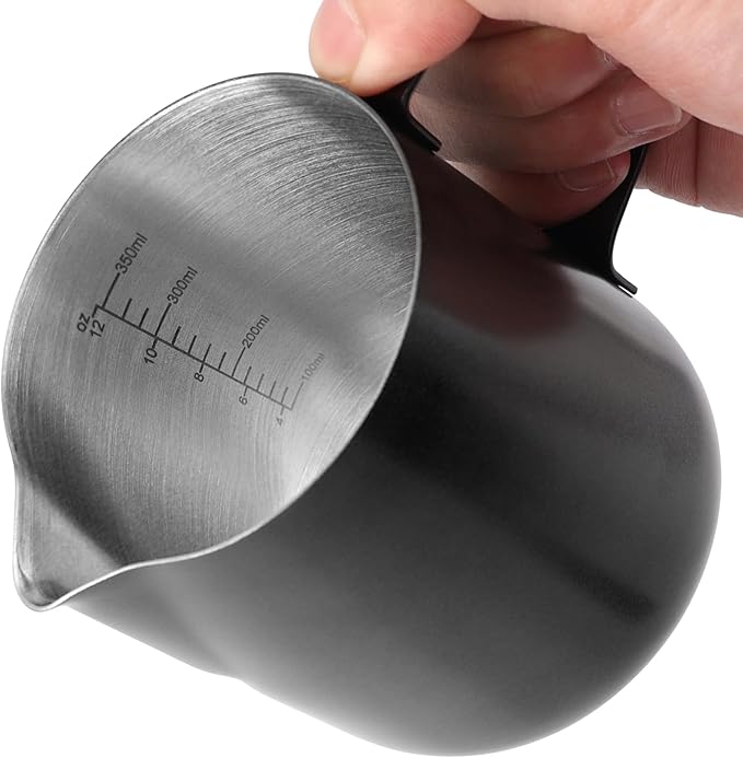 12oz/350ml Matte Black Milk Frothing Pitcher, Stainless Steel Espresso Latte Cup Steaming Pitcher Creamer Cup, Milk Frother Cup Espresso Machine Accessories Barista Tools Jug for Coffee Cappuccino
