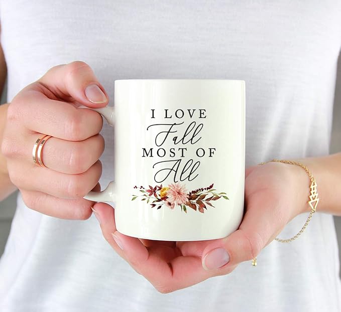 Andaz Press Fall Burgundy Marsala 11oz. Ceramic Coffee Tea Mug, I Love Fall Most Of All, 1-Pack, Floral Leaves Graphic, Friend, Family, Coworker, Autumn Season, Thanksgiving Ideas