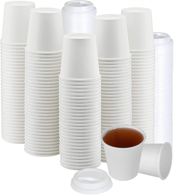 Smygoods White Disposable Paper Coffee Cups with Lids (4 OZ, 50 Count) For Hot Beverages, Tea, Espresso, Cocoa - To Go Drink Containers, Café & Office