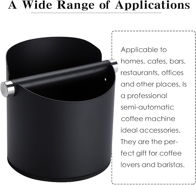 Italian Espresso Knock Box, Stainless Steel, with Detachable Tapping Rod and Anti Slip Rubber Base (Black, 800ml)