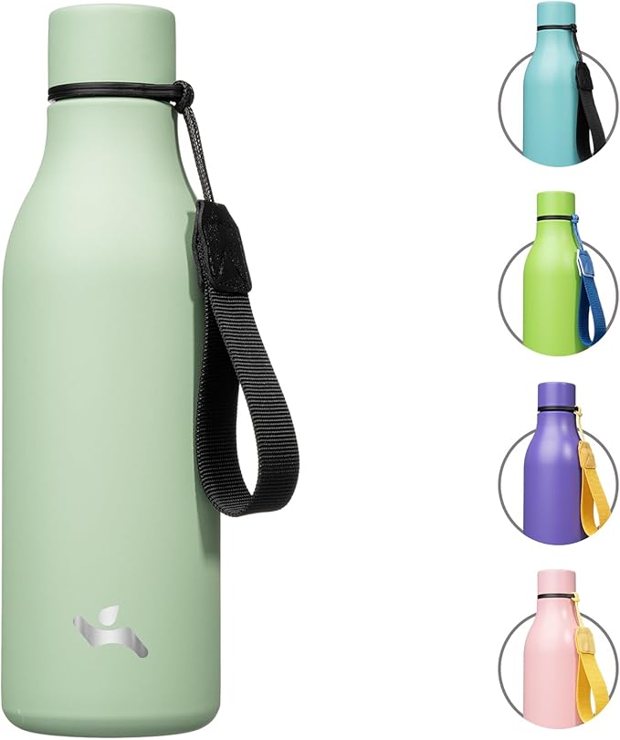 Insulated Water Bottle with Strap,18 oz Double Wall Stainless Steel Vacuum Bottles Metal Water Flask,Macaron Green