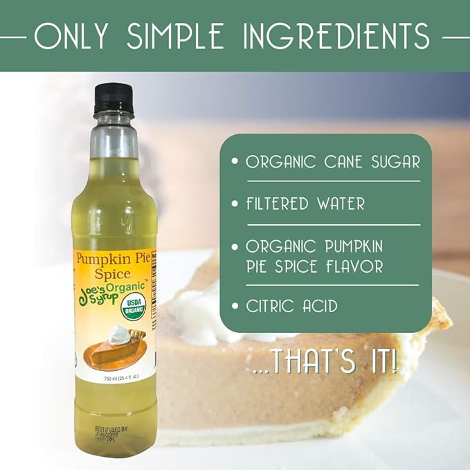 Joe’s Syrup Organic Flavored Syrup, Organic Pumpkin Pie Spice, 750 ml