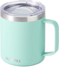 SUNWILL Insulated Coffee Mug with Lid, Travel Tumbler with Handle, 14 oz Stainless Steel Cup for Camping, Office, Home, Powder Coated Mint