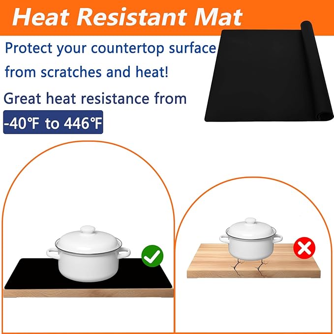 35.4''x23.6''(90cmx60cm) Extra Large Silicone Mat for Kitchen Counter, Heat Resistant Countertop Protector, Non-Slip Waterproof Kitchen Island Mat, Easy to Clean, Light Gray