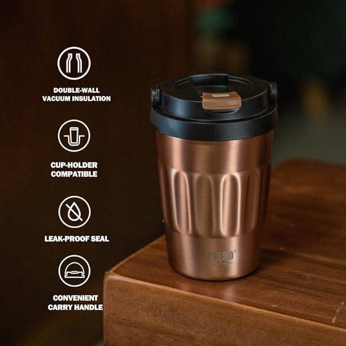 TYESO Stainless Steel Portable Tumbler with Flip Lid,Travel Mug with Concealed Carry Handle, Leakproof Insulated Coffee Cup (GREEN, 17 OZ)