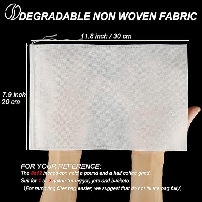50pcs No Mess Large Cold Brew Bags, 8x12 inch Disposable Coffee Filter Bag Fine Mesh Hops Brewing Drawstring Pouches for Iced Coffee