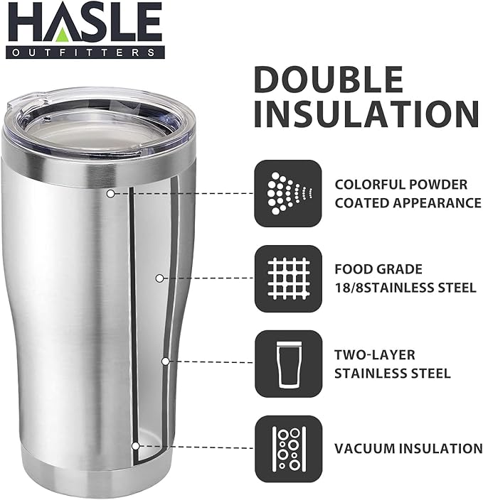HASLE OUTFITTERS 20 oz Tumbler Bulk, Stainless Steel Tumblers with Lid, Vacuum Insulated Tumbler, Double Wall Tumbler Cup, coffee mugs, Stainless Steel, 1 Pack