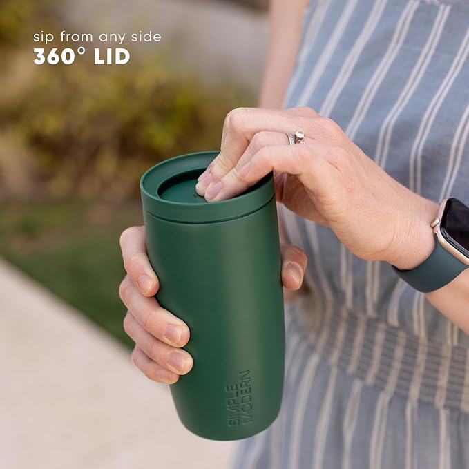 Simple Modern Voyager Signature | 16oz Travel Coffee Mug Tumbler with 360° Lid | Gifts for Women Men | Ceramic-Lined Insulated Stainless Steel Cold Brew Iced Coffee Cup | Flame