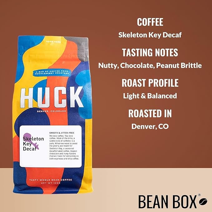 Skeleton Key Decaf - Roasted by Huckleberry Roasters - Whole Bean Coffee - 12 Ounce Bag