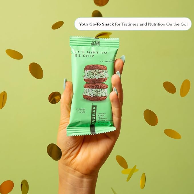 TRUBAR Vegan Protein Bars - Soy Free, Dairy Free, Gluten Free Protein Bars - No Sugar Alcohols - Non-GMO - 12g of Protein - It's Mint To Be Chip - 12 Count