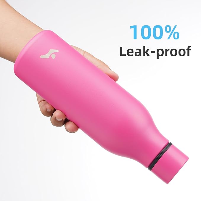 Insulated Water Bottle with Strap,18 oz Double Wall Stainless Steel Vacuum Bottles Metal Water Flask,Pink