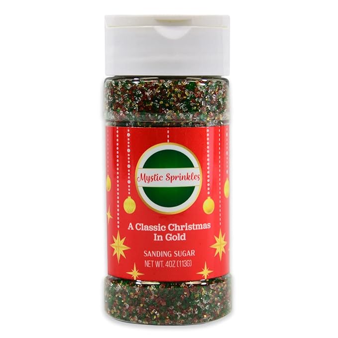 Mystic Sprinkles Christmas Holiday Sprinkle Mixes (A Classic Christmas In Gold Sanding Sugar 4oz)