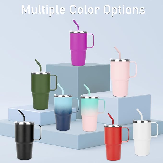 Sursip 24 oz Insulated Cup with Handle, Double Wall Vacuum Stainless Steel Tumbler with Straw and 2 Lids, For Cold/Hot Drinks, Coffee Travel Mug for Car/Home/Office/Party/Camping (Black-1 Pack)