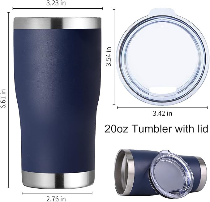 DOMICARE 20oz Tumbler with Lid Stainless Steel Tumblers Bulk, Double Wall Vacuum Insulated Coffee Travel Mug Powder Coated Tumbler, 12 Pack Navy