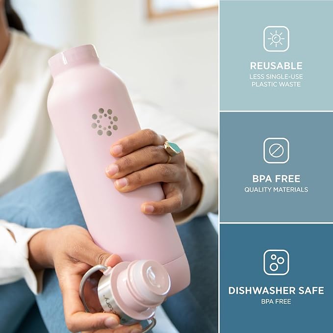 Lifefactory 32-Ounce Stainless Steel Vacuum-Insulated Sport Bottle, Desert Rose