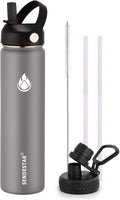 SENDESTAR Stainless Steel Water Bottle, Wide Mouth Water Bottle 24 oz with Straw Lid, Spout Lid, Double Wall Vacuum Insulated Leak Proof, Keeps Liquids Hot or Cold (Graphite)
