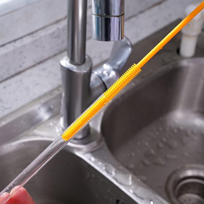 Silicone Straw Brush 4 Pack - (2 Small, 2 Wide) - 10 Inch Reusable Straw Cleaner, Pipe Cleaner, Glass and Detailing Tool (Charcoal)