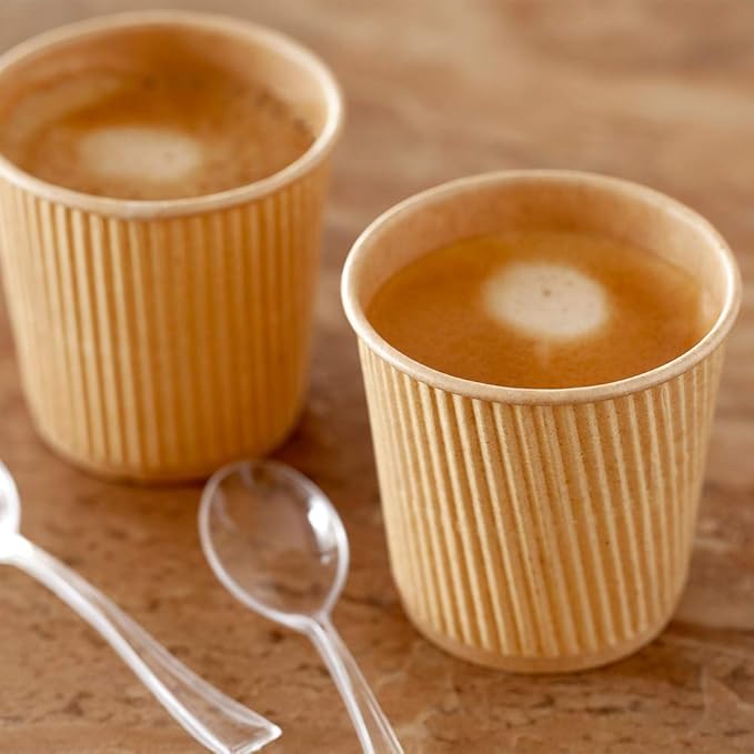 Restaurantware 4 Ounce Ripple Wall Disposable Coffee Cups, 500 Insulated Kraft Paper Tumblers with Rolled Rim Design, Lids Sold Separately for Hot Drinks like Tea, Hot Chocolate and More
