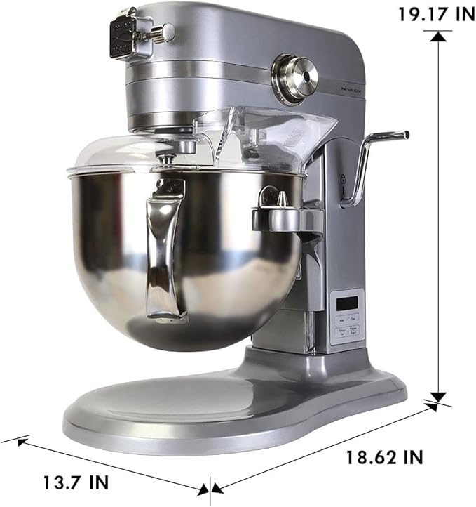 Kenmore Elite Heavy-Duty 6 Qt Bowl-Lift Stand Mixer, 600 Watts, with Flat Beater, Wire Whisk, Dough Hook, Stainless Steel Bowls, LED Light, Digital Countdown Timer, Metallic Grey
