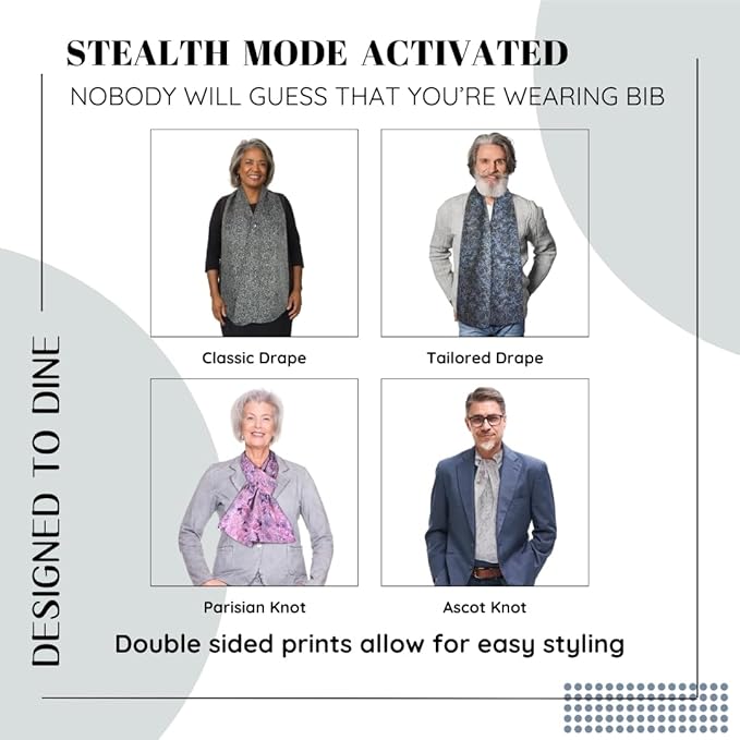 Adult Bib Scarf - Dignified Alternative to Bibs | Washable and Reusable Clothing Protectors for Eating