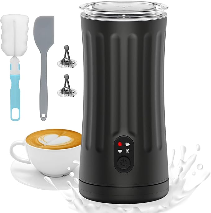 Electric Milk Frother, 4-in-1 Milk Steamer and Frother, 8.1oz/240ml Automatic Warm and Cold Foam Maker, Auto Shut-Off Frother for Coffee, Latte, Cappuccino, Macchiato(Black)