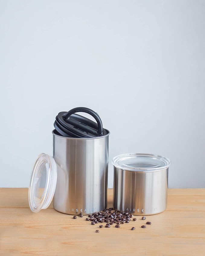 Planetary Design Airscape Stainless Steel Coffee Canister | Food Storage Container | US Patented Airtight Lid | Push Out Excess Air Preserve Food Freshness (Small, Matte Yellow)