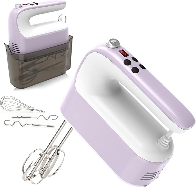 9-Speed Digital Hand Mixer Electric, 400W DC Motor, Hand Mixer electric Handheld with Snap-On Storage Case, Touch Button, Turbo Boost, 5x Stainless Steel Accessories (Lilac Purple)