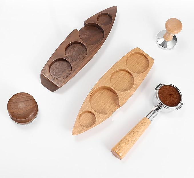 Coffee Tamper Station, Small Ship Shape Portafilter Tamping Stand Espresso Coffee Organizer Box Fit for Storage 54, 64MM Espresso Tamper Mat Portafilter Holder (Accessories not included)