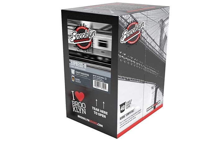 Brooklyn Beans Express-O Gourmet Coffee Pods - Compatible with Keurig 2.0 K Cup Brewers, 40 Count, Rich and Bold Espresso