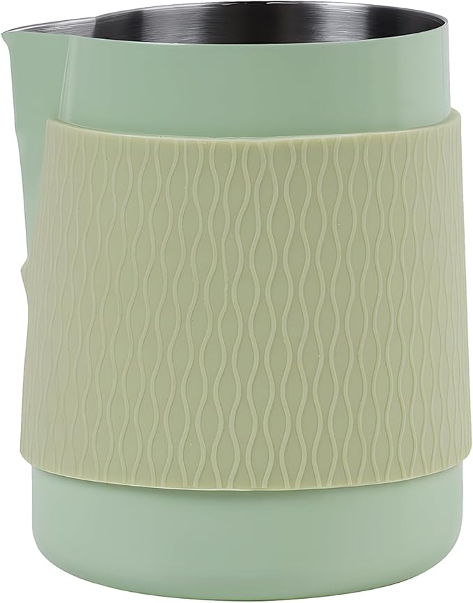 IKAPE Espresso Milk Pitcher, 15.04/450ml Milk Frothing Jug without Handle, Espresso Steaming Pitcher with Sharp Spout for Espresso Barista Tool(light green)