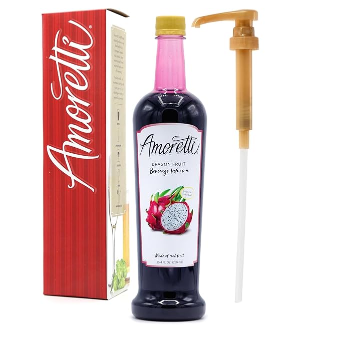 Amoretti - Dragon Fruit Beverage Infusion, 94 Servings Per Bottle (750 ml) - Drink Mix & Water Enhancer with Pump for Flavoring Cocktails, Waters, Teas, and other Beverages, Preservative Free