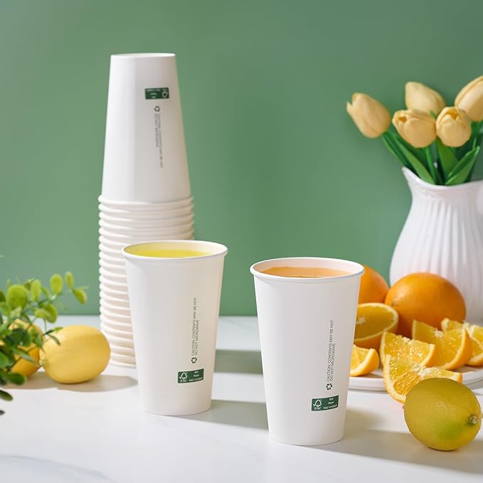 LITOPAK 210 Pack 16 oz Disposable Paper Coffee Cups, White FSC Hot Coffee Cups for Multiple Drinks for Office, Store, Home