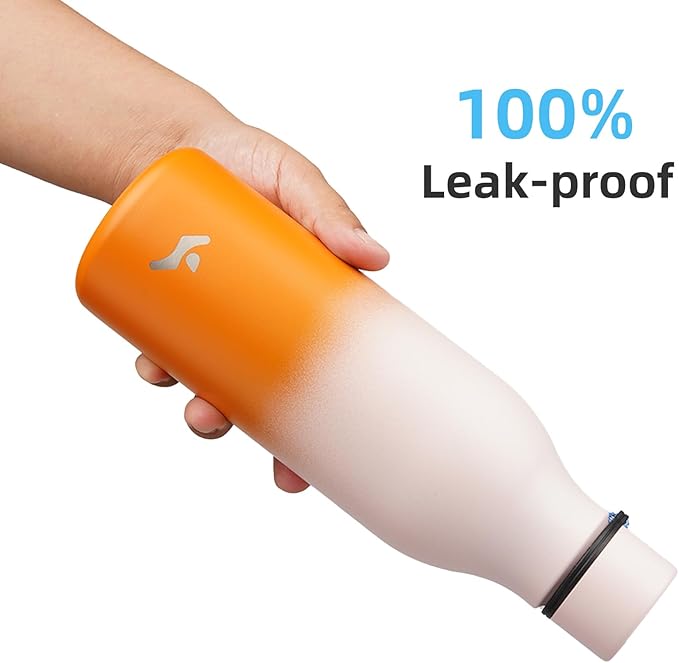 Insulated Water Bottle with Strap,18 oz Double Wall Stainless Steel Vacuum Bottles Metal Water Flask,Coral
