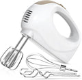5-Speed Electric Hand Mixer with Whisk, Traditional Beaters, 120 Watts,Portable & Lightweight, Blending or Cooking, Brown