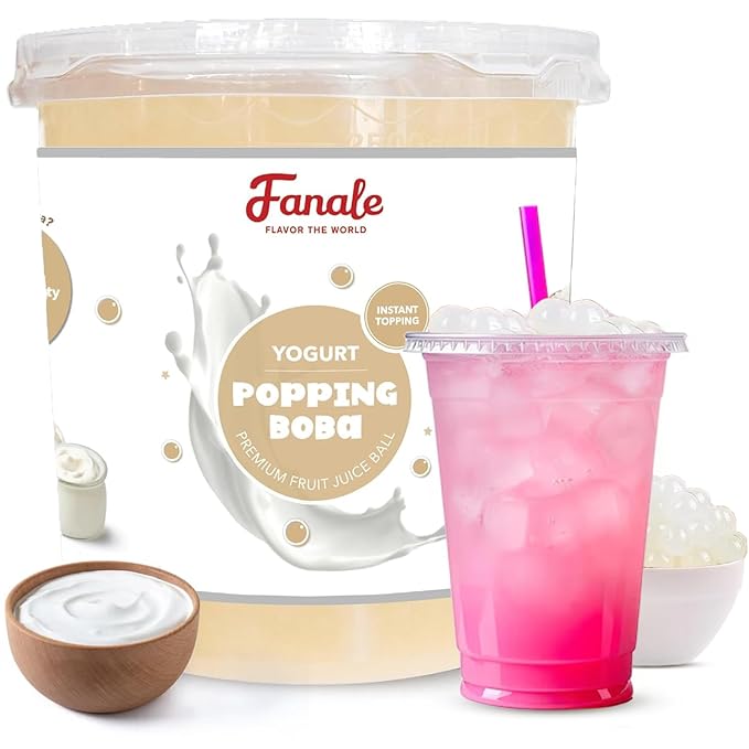 Fanale Lychee Popping Boba Pearls, Vegan, Non GMO, Gluten Free, Fat Free, Perfect for Bubble Tea, Smoothies, Ice Cream, Desserts, and Beverages.